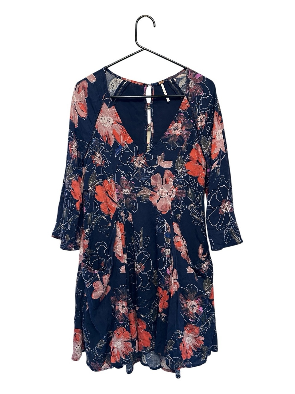 Free People Navy Floral Mini Dress with Coral Blooms Size 2 - Picture 1 of 5